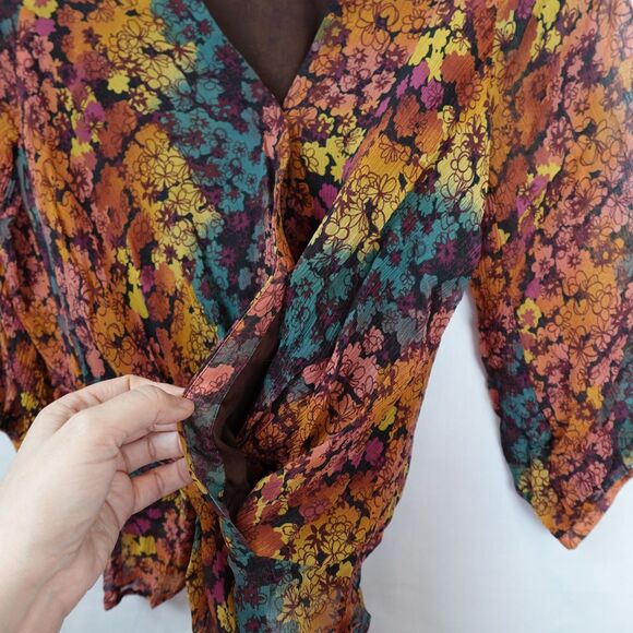 Sundance Blouse Women XS 100% Silk 3/4 Sleeve Lined Floral Boho Multi Color Fall - Picture 13 of 15